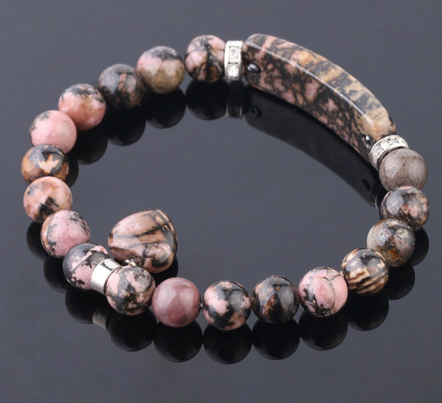 Natural Gem Stone Line Rhodonite Love Heart Bracelet - iRelax® Australia