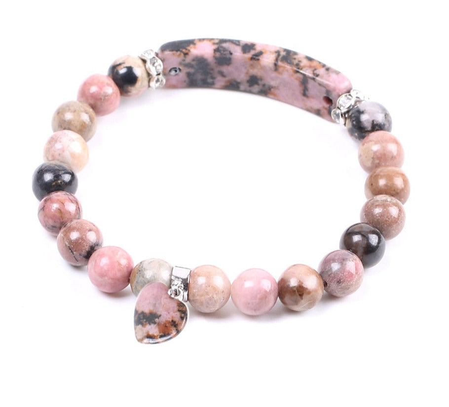 Natural Gem Stone Line Rhodonite Love Heart Bracelet Default Title - iRelax® Australia