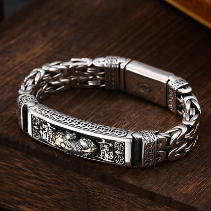Chinese Retro Style Silver Double-Stranded Men's Bracelet