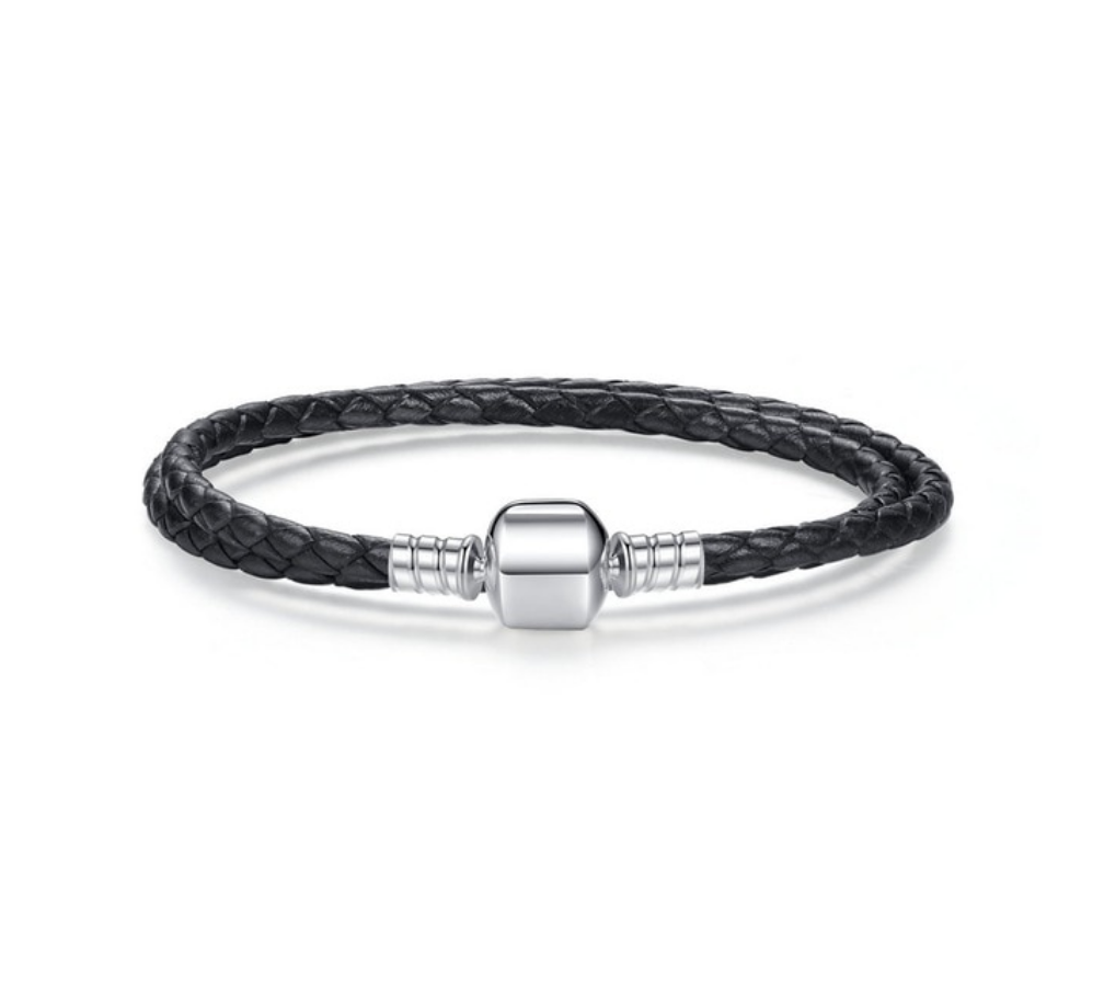 Double Braided Leather Bracelets with 925 Sterling Silver Snake Clasp