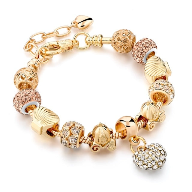 Luxury Crystal Heart Charm Gold Plated Bracelets
